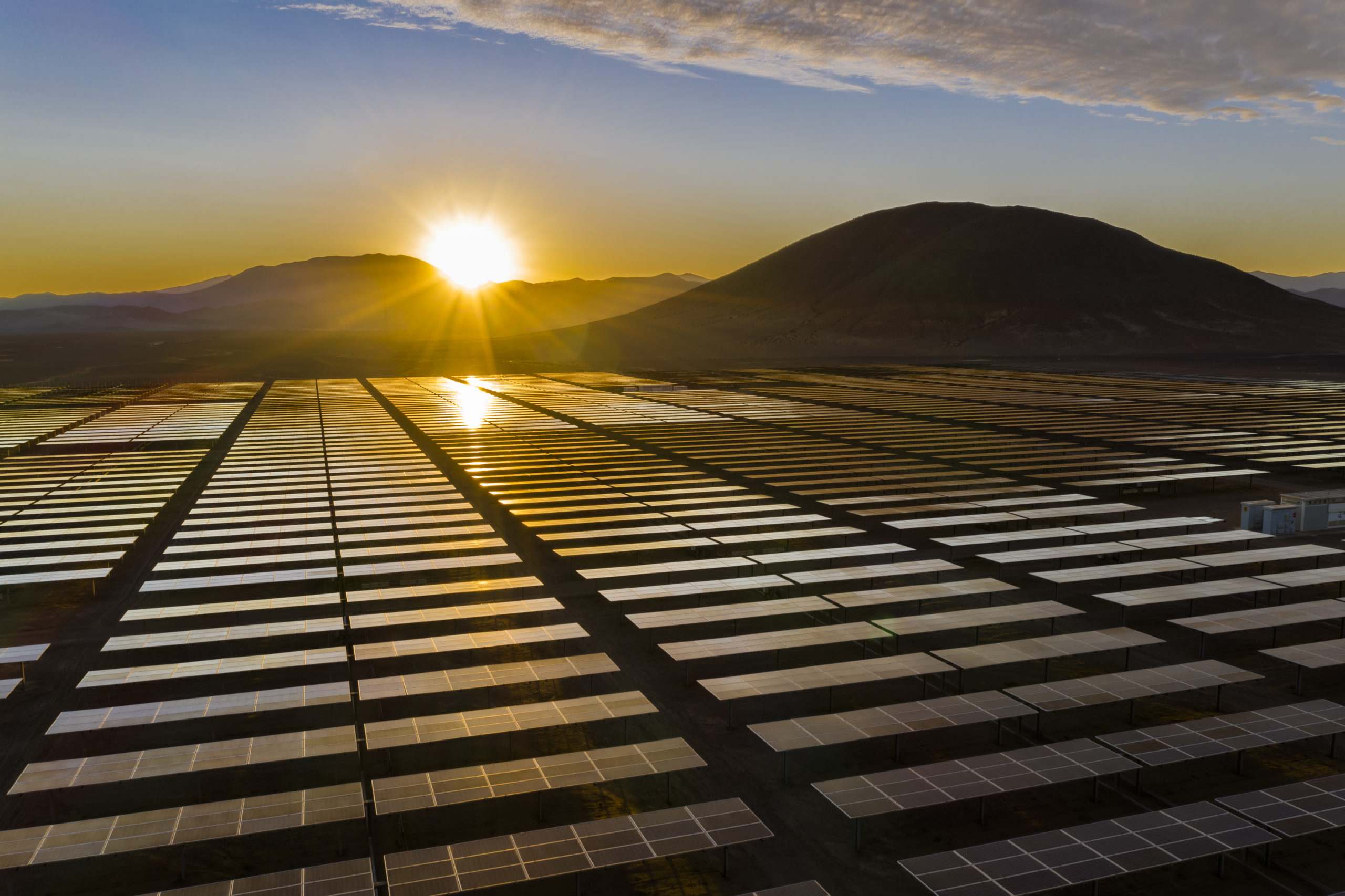 Solar Energy, a clean technology to reduce CO2 emissions and the best place for Solar Energy is the Atacama Desert at north Chile. Silicon cells Poly modules located in hundred of rows in the desert